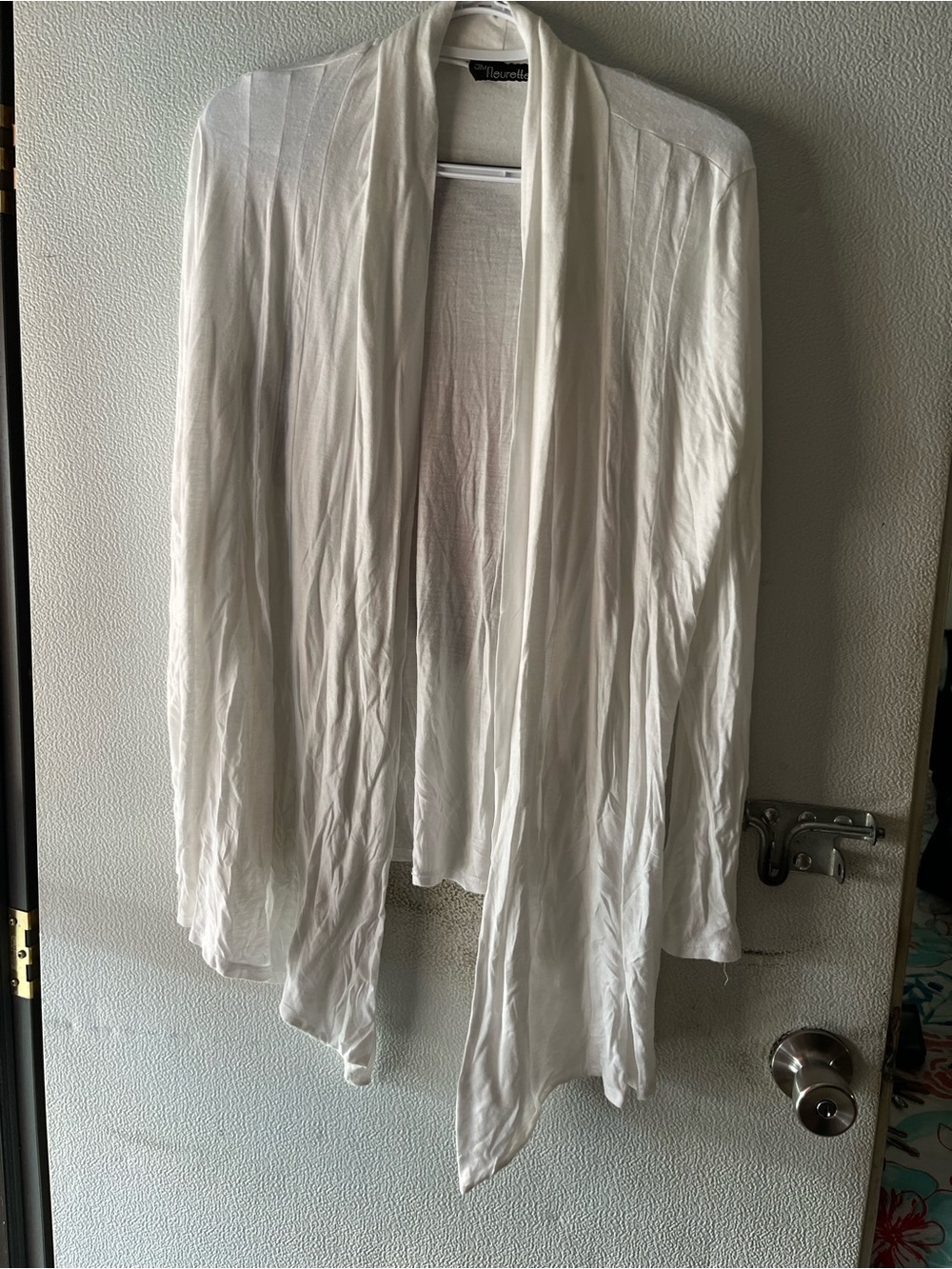 Open-Front Cream Draped Cardigan